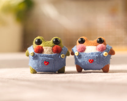 Frog and Toad in Overalls Pocket Plush