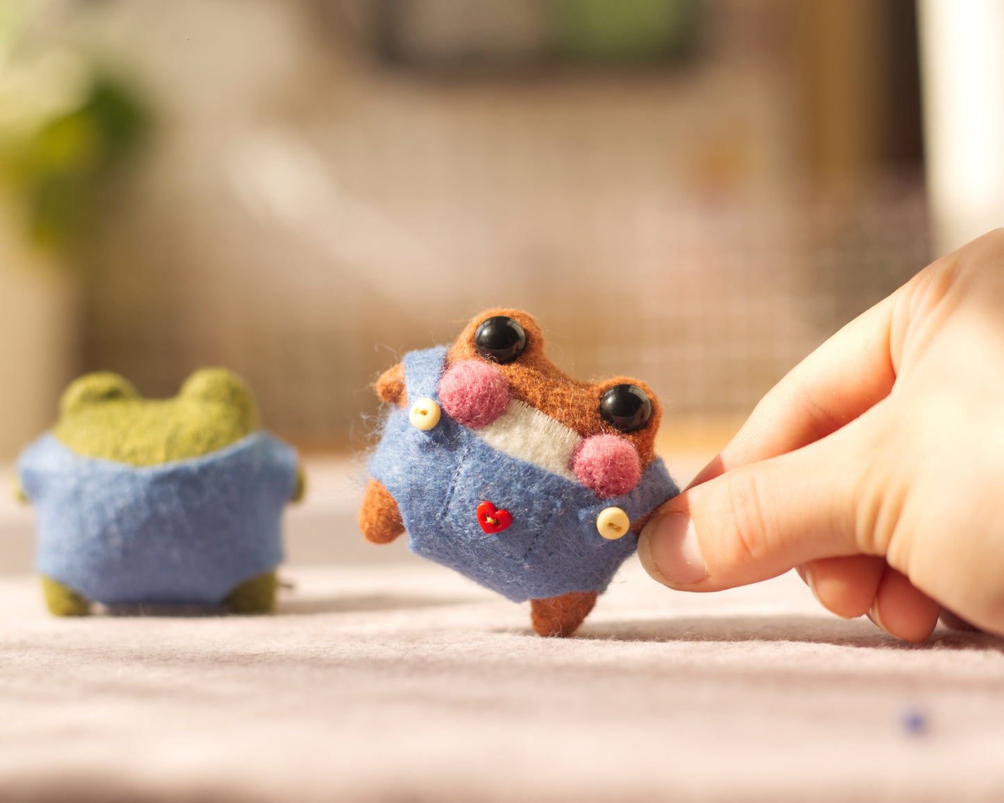 Frog and Toad in Overalls Pocket Plush
