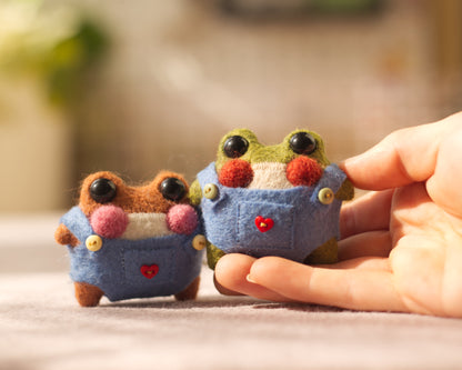 Frog and Toad in Overalls Pocket Plush