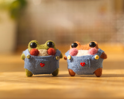 Frog and Toad in Overalls Pocket Plush